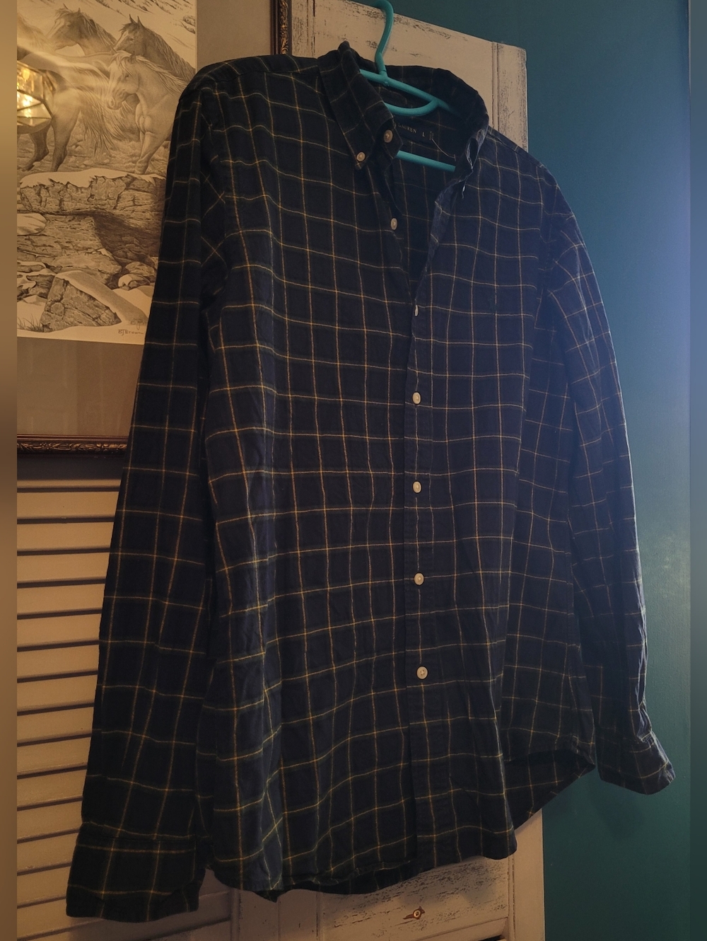 Ralph Lauren Navy and Yellow Button-Down Shirt